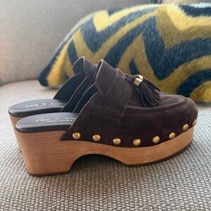 Rag & Bone Dark Brown Suede Mules with Gold Studs